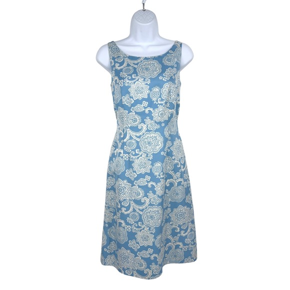 Ann Taylor Dresses & Skirts - Vintage 90s Ann Taylor Blue White Silk Paisley Floral Sheath Dress Size 2